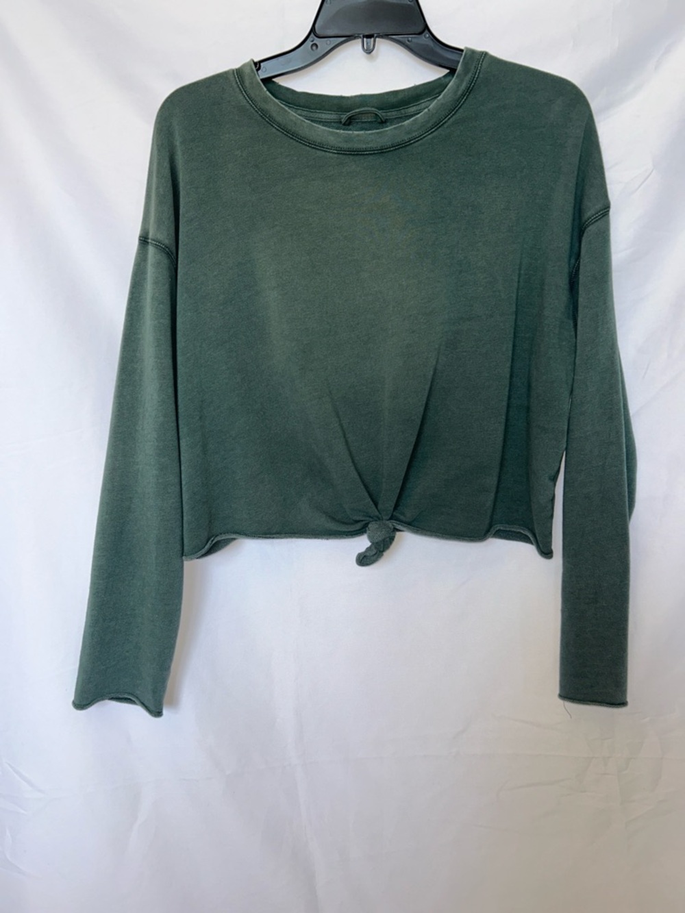 aerie Forest Green Cropped Knot-Front Sweatshirt